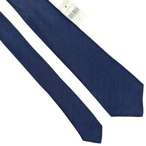 ISAIA 7 Fold Silk Linen Blend Tie Solid Blue Woven Necktie Made in Italy NWT